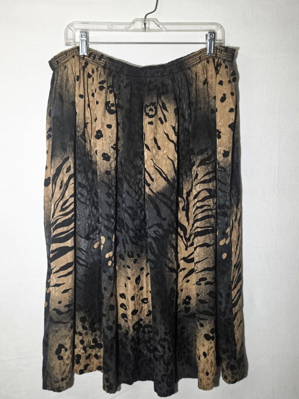 vintage 100% silk tiger stripe leopard animal print flowy maxi skirt LARGE SIZE